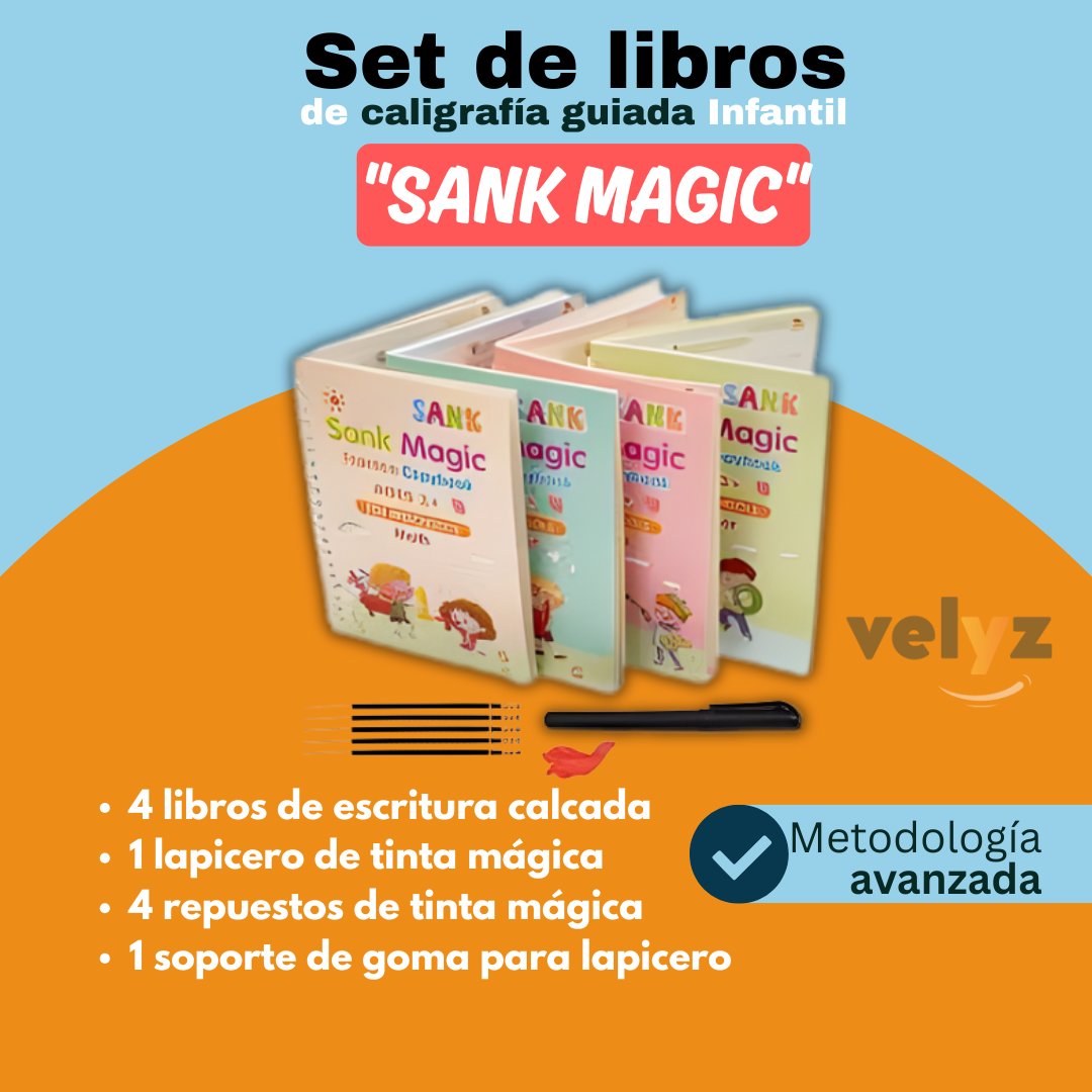 Libro de caligrafía guiada Para niños  set  x 4 "SANK MAGIC 1"